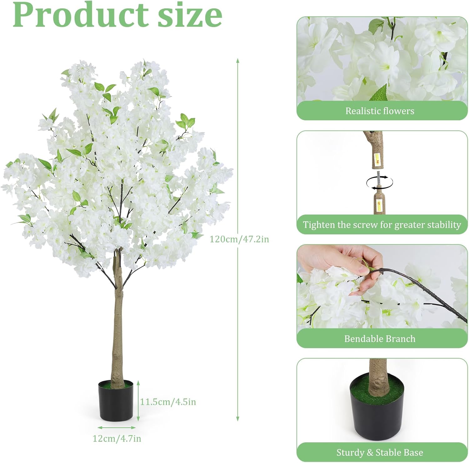 4FT White Artificial Cherry Blossom Tree with Pot for Home Wedding Decor