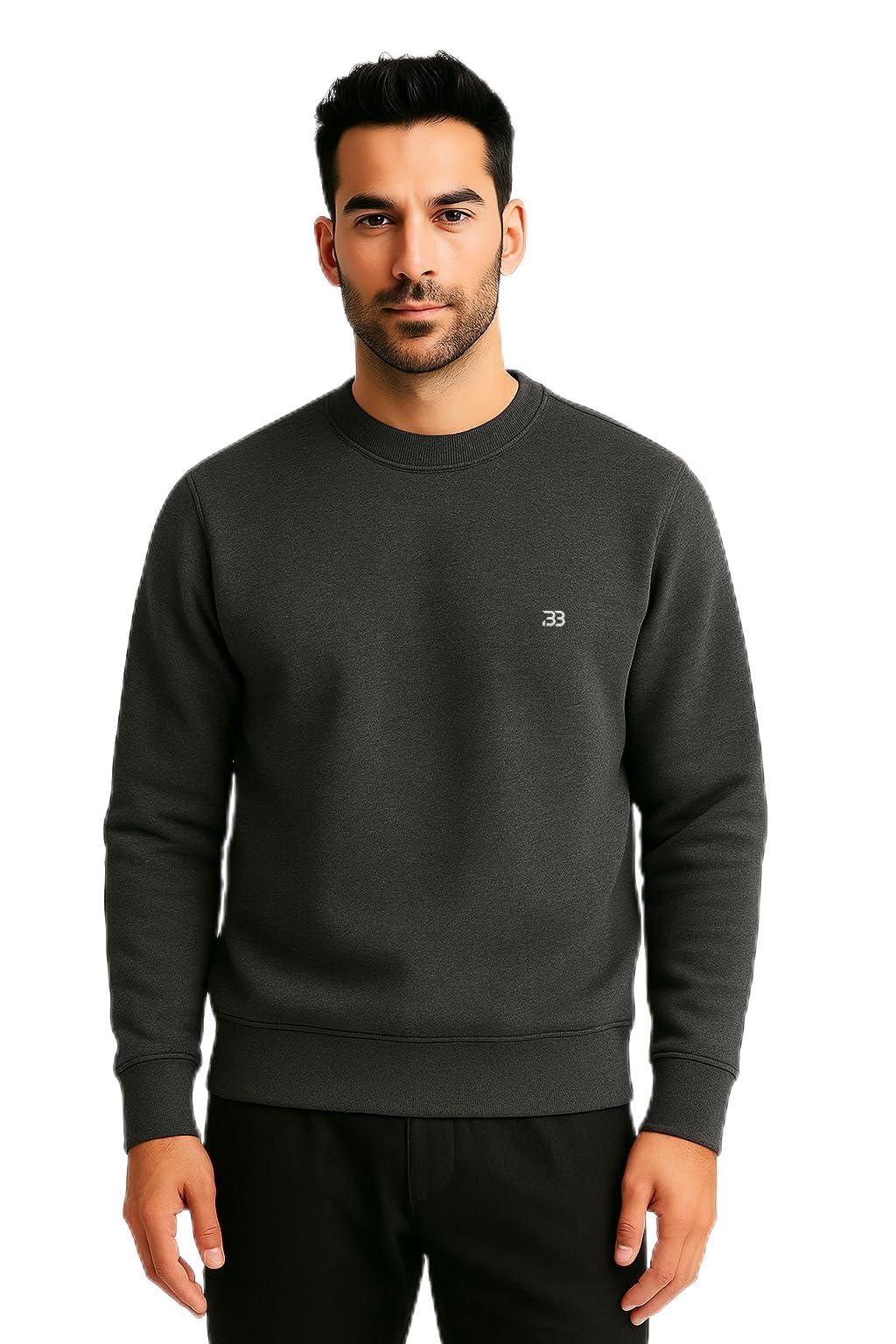 big button Solid Cotton Rich Light Weight Round Neck Sweatshirt-picture-3