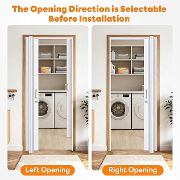 CCBOYSHARDWARE 34 x 80 Accordion Door with Frosted Window and Lock, White