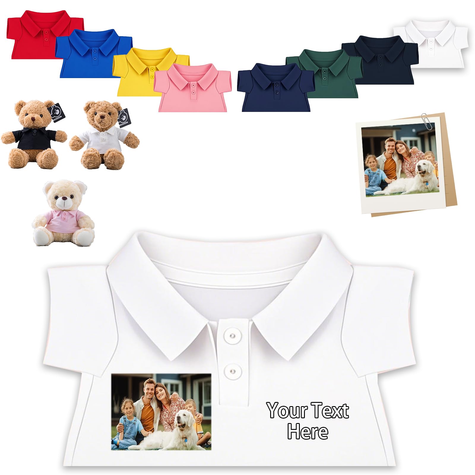 FAHOXUMR Custom Teddy Bear Clothes with Photo Text, Personalised Stuffed Animal Clothing Fit 8-16inch Stuffed Bear Clothing, Personalised Doll Clothes Make Your Own Plush Doll Shirt