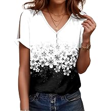 ETCYY NEW Womens Summer Tunic Tops 2026 Short Sleeve Cold Shoulder Shirts Dressy Casual Blouses