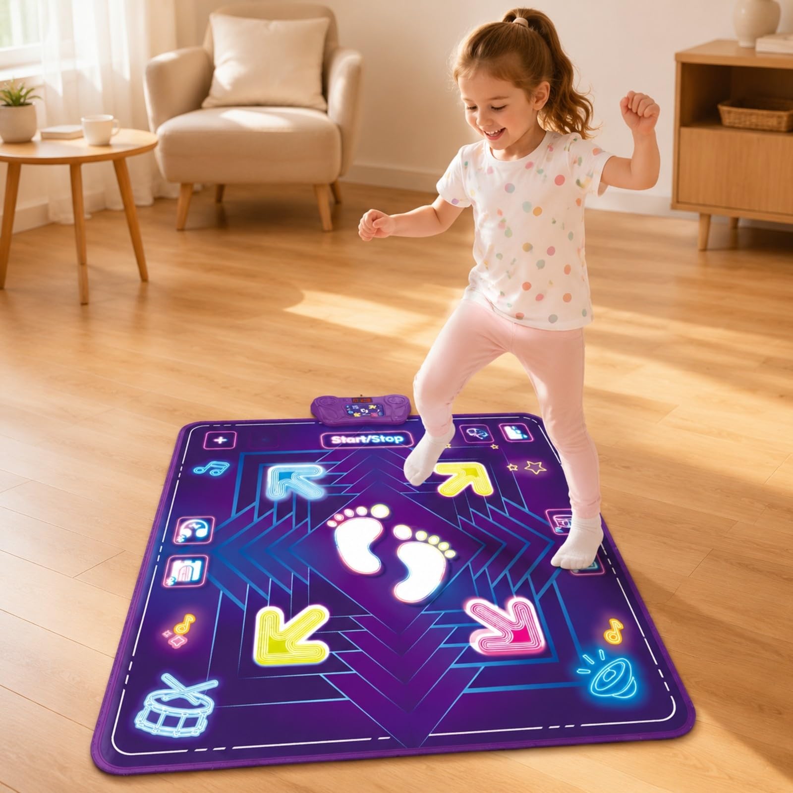 Harilla Tappetino da Movimento | Multifunzionale, Tappeto da Ballo con Display Digitali, Regolabile, Tappeto Ballo con LED, per Giochi