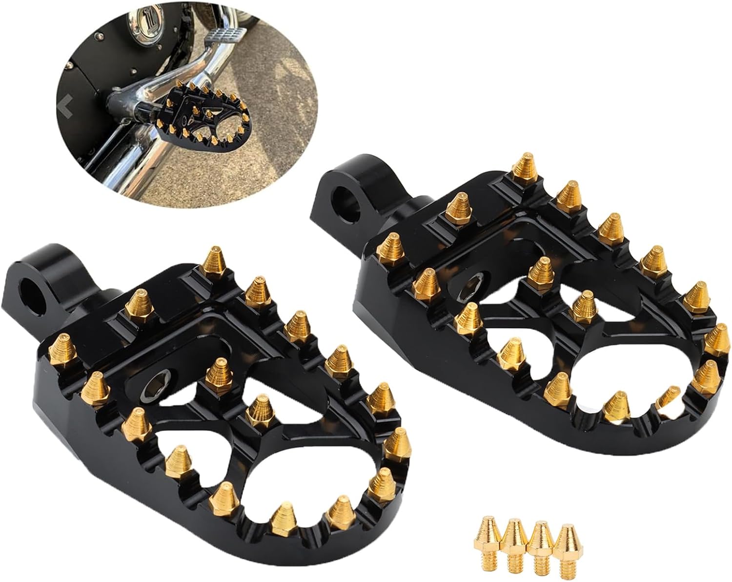 MX Offroad Wide Foot Pegs Footrest Pedals for Harley Dyna Street Bob Sportster 883 Touring Street Glide Softail Fatboy Chopper Bobber (Gold Black)