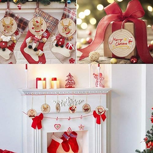 Miniatura 6 de AerWo Juego de 50 rebanadas de madera natural, de 2.7 a 3.1 pulgadas, sin acabar, preperforadas con agujero, círculos de madera, rebanadas de árbol