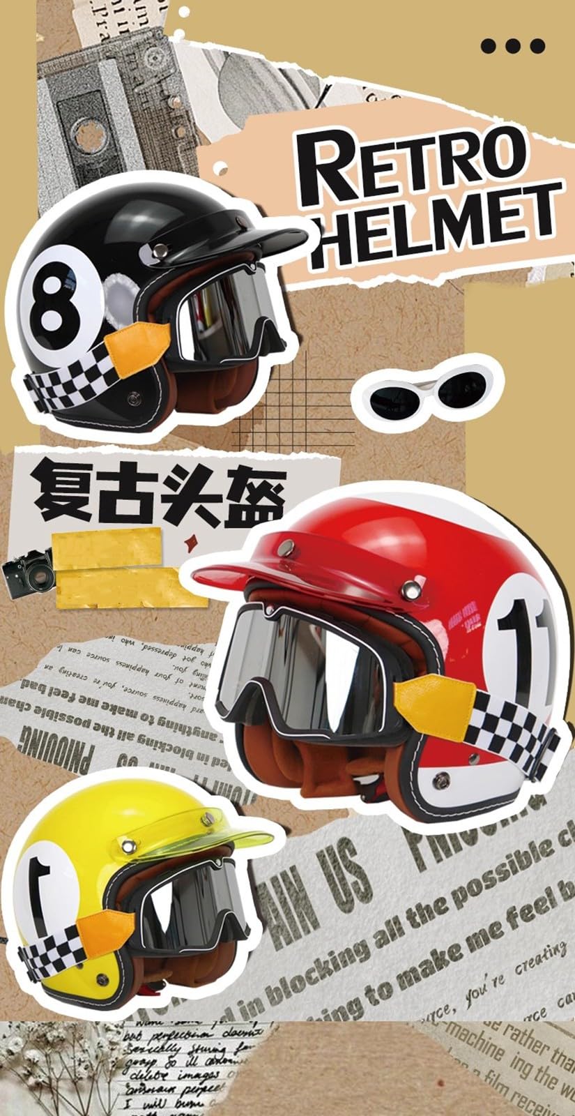 Casque De Moto Demi-Coque Allemand Vintage, Casque 3/4 Demi-Casque, Casque Jet, Casque De Cyclomoteur, Casque De Scooter Femmes Et Hommes Adultes Certifié ECE E,XL60-62CM