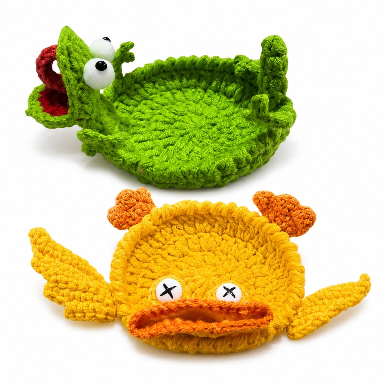 Funny Crochet Coasters 2 Pcs, Handmade Animal Cup Coasters Lizard & Duck, Soft Yarn Cute Drink Coaster Set for Coffee Tea, Desk Decor, Table Protection & Animal Lovers Gifts