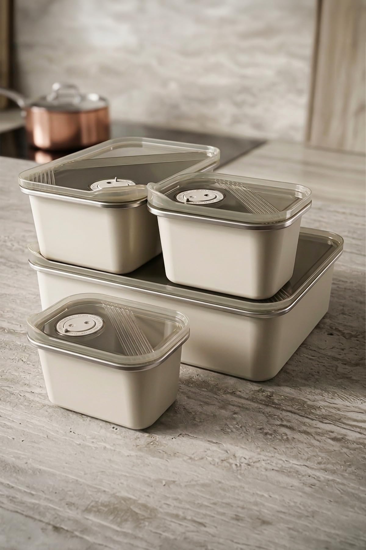 Edelstahl Frischhaltedosen Set 4-teilig – 304 Edelstahl Vorratsdosen mit Vakuumdeckel – Luftdichte Lebensmittelbehälter 500 ml (2x), 1300 ml & 3000 ml