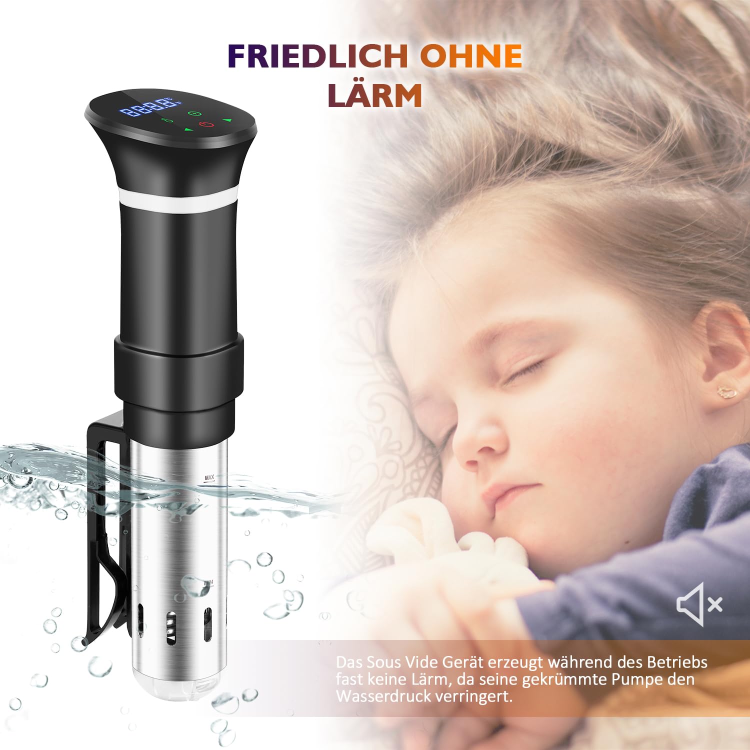 Sous Vide Garer Sous Vide Stick aus Edelstahl, Slow Cooker mit LED Touch-Display, 1000W Sous-vide Garer mit präziser Temperatureinstellung und Timer, inkl. Rezeptbuch, Grau(MEHRWEG)