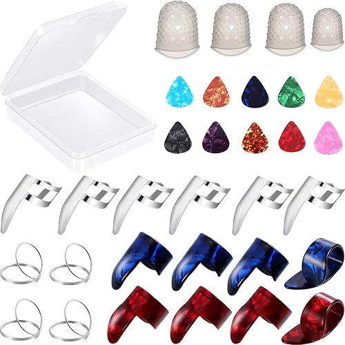 Boao 34 Pcs Guitar Finger Picks Bulk Include Stainless Steel