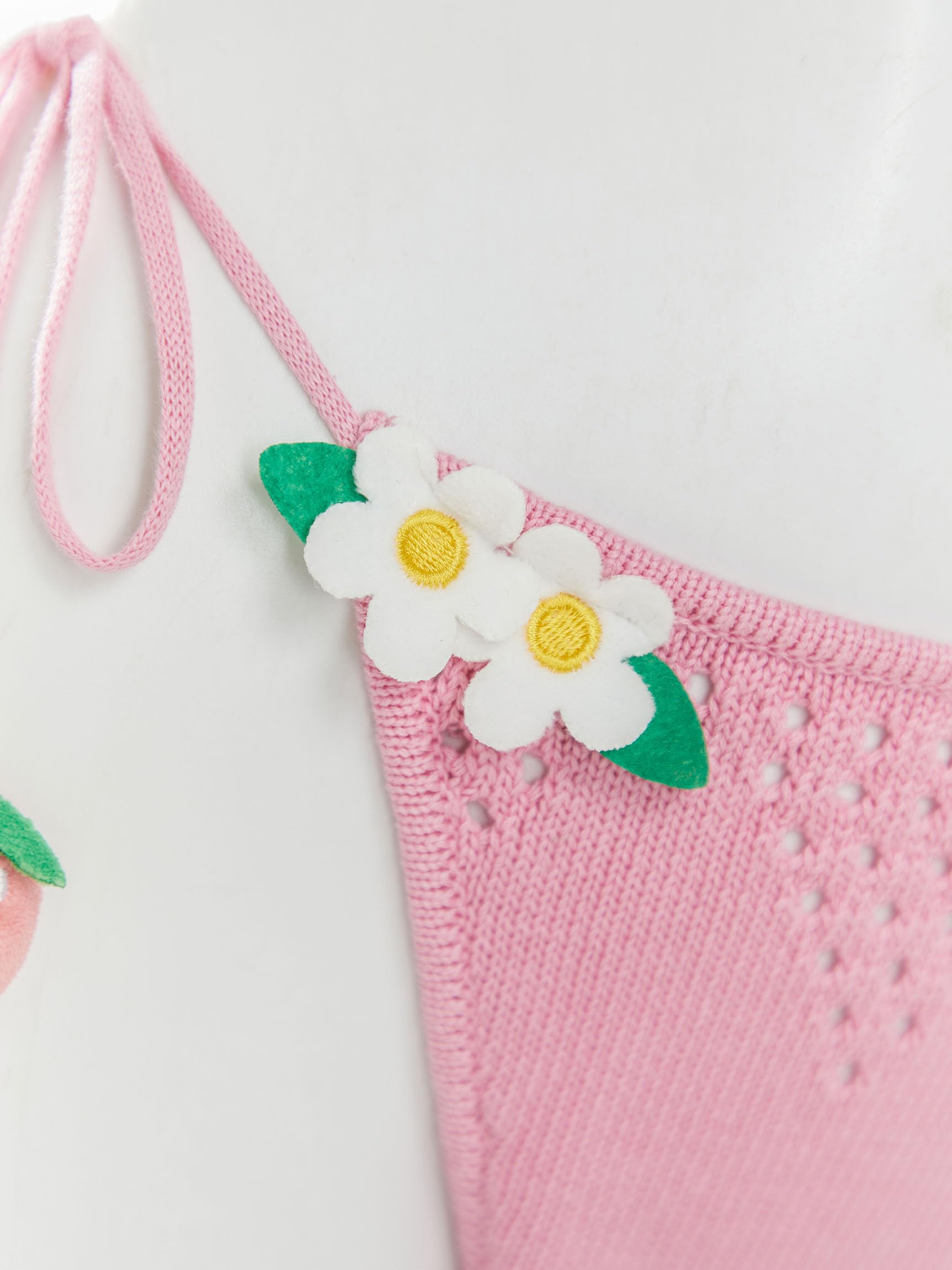 haikyuu Women Strawberry Bikini Crochet Swimsuit Tie Side Two Piece Bathing Suit Halter Triangle Cute Swimwear: Standard Large Pink