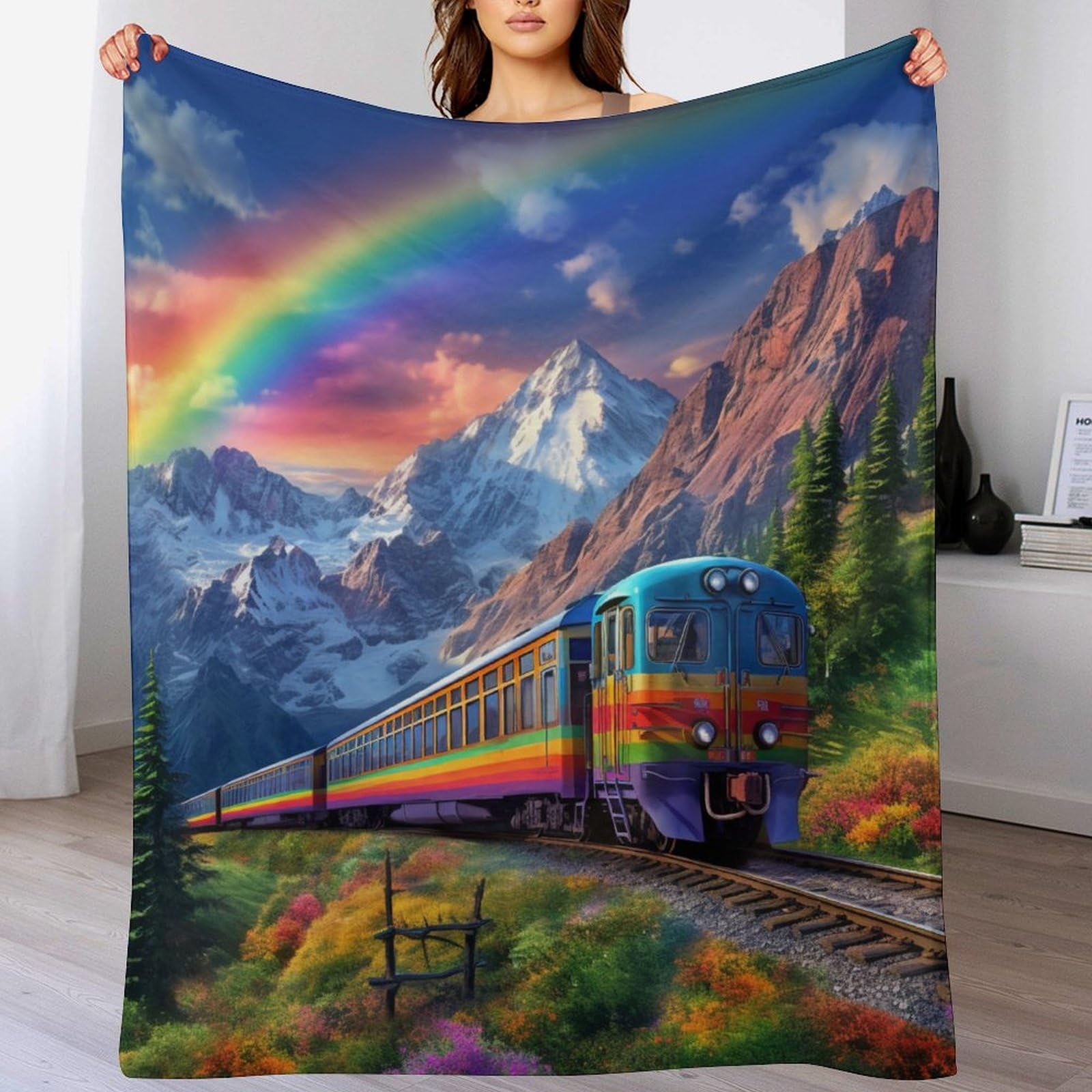 Couverture train arc-en-ciel pour des soirées cocooning réconfortantes