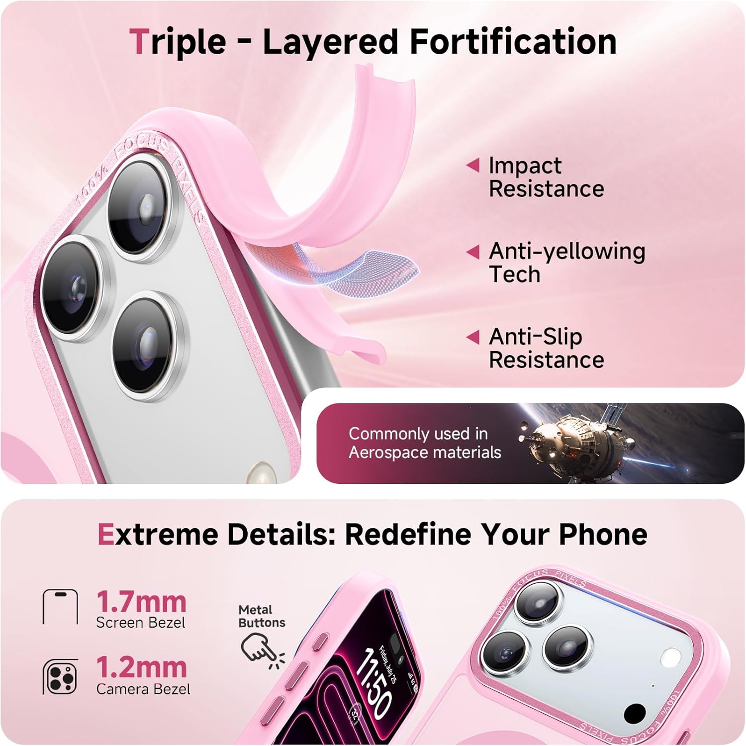 Stronger Magnetic & Shockproof for iPhone 17 Pro Case,Fit for MagSafe, with Screen Protector & Wrist Strap, Military-Grade Drop, Translucent Slim for iPhone 17 Pro Case, Chalk Pink