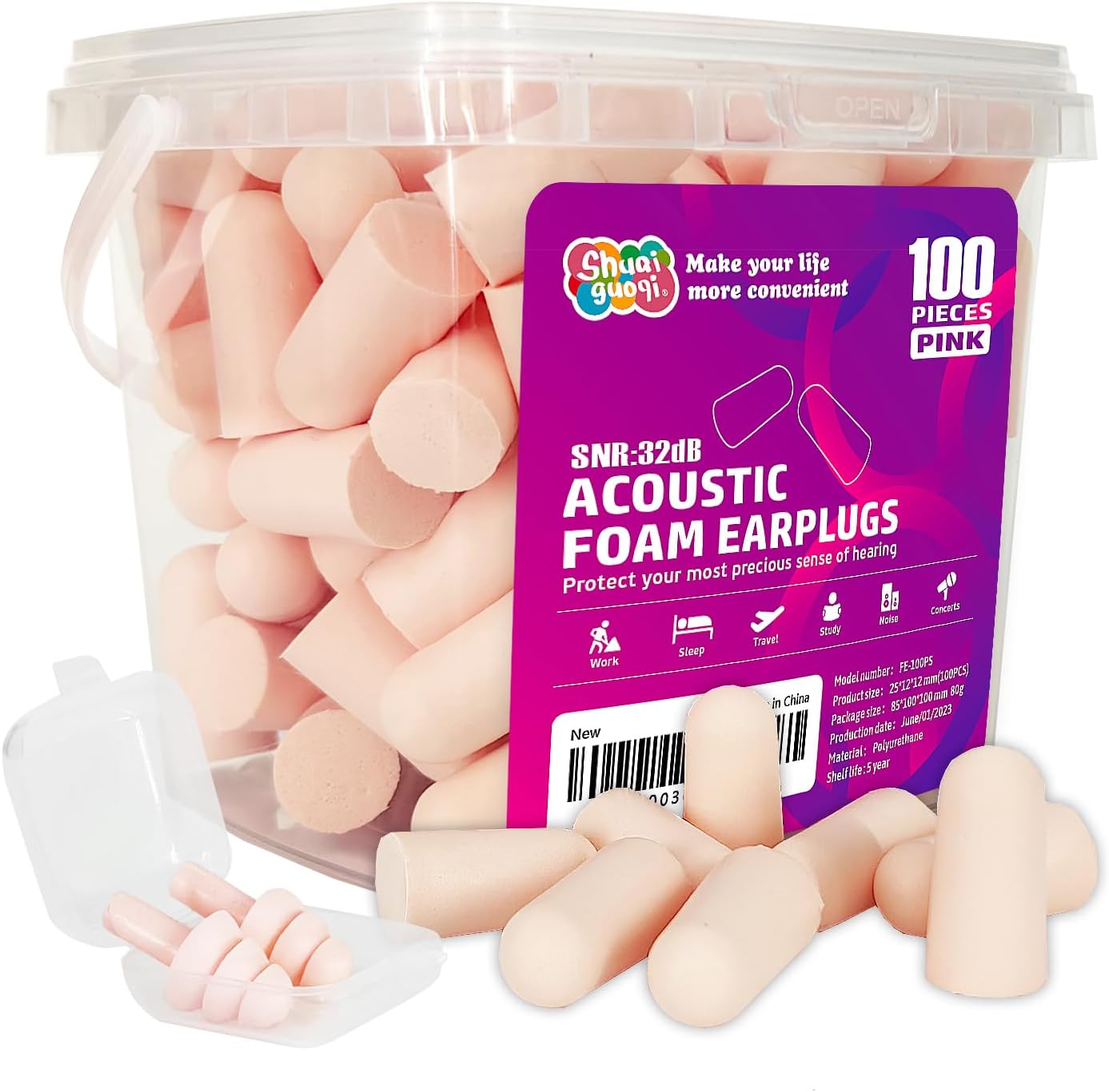 100PCS(50pairs) Foam Noise Cancelling EarPlugs 32db Super
