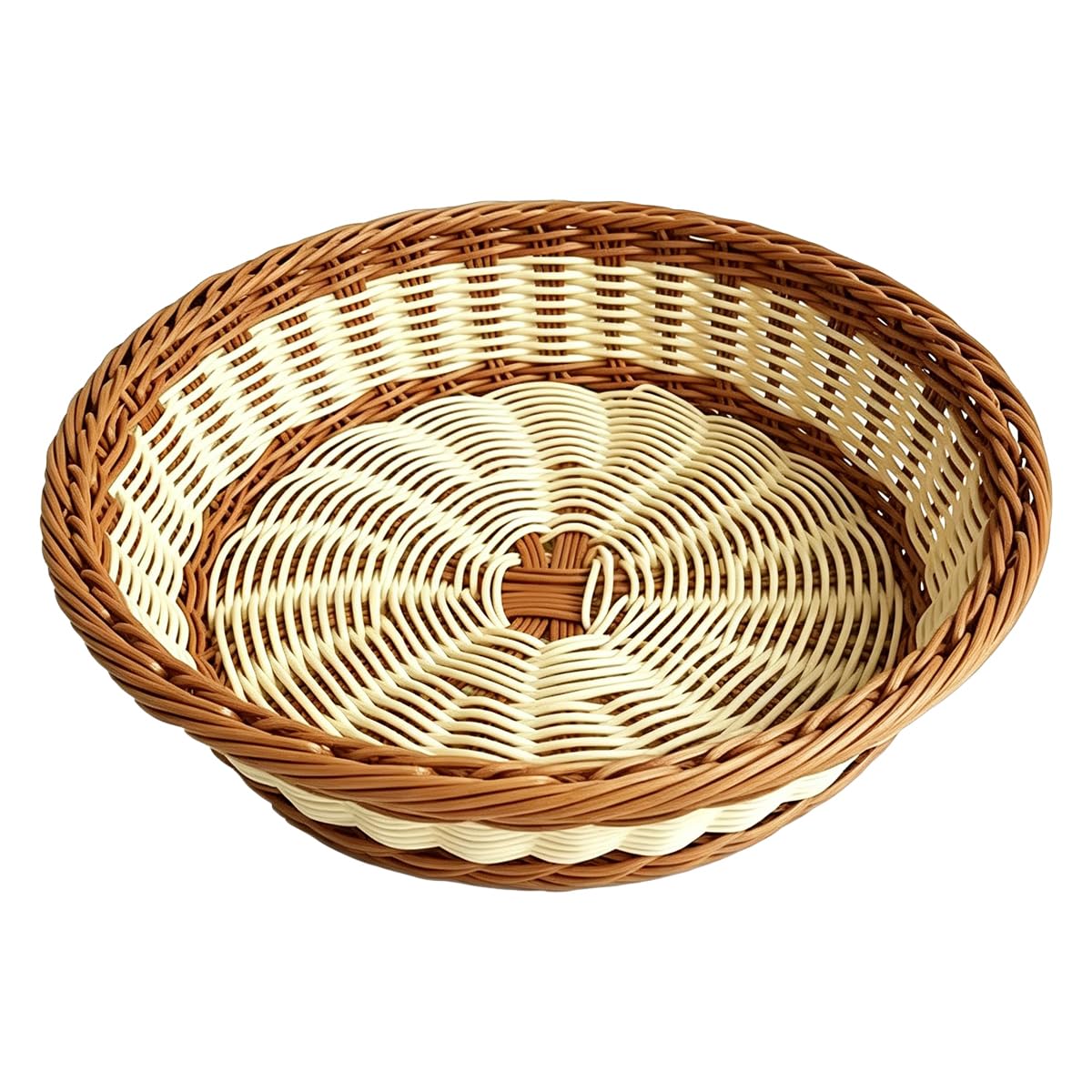 RT&BS Large Round Wicker Bread Basket, Round Wicker Fruit Basket, Rattan Vegetable Baskets, Reusable Handwoven Storage Baskets for Bread, Fruits, Vegetables, Eggs, Snacks, Candy (Bicolor, L)