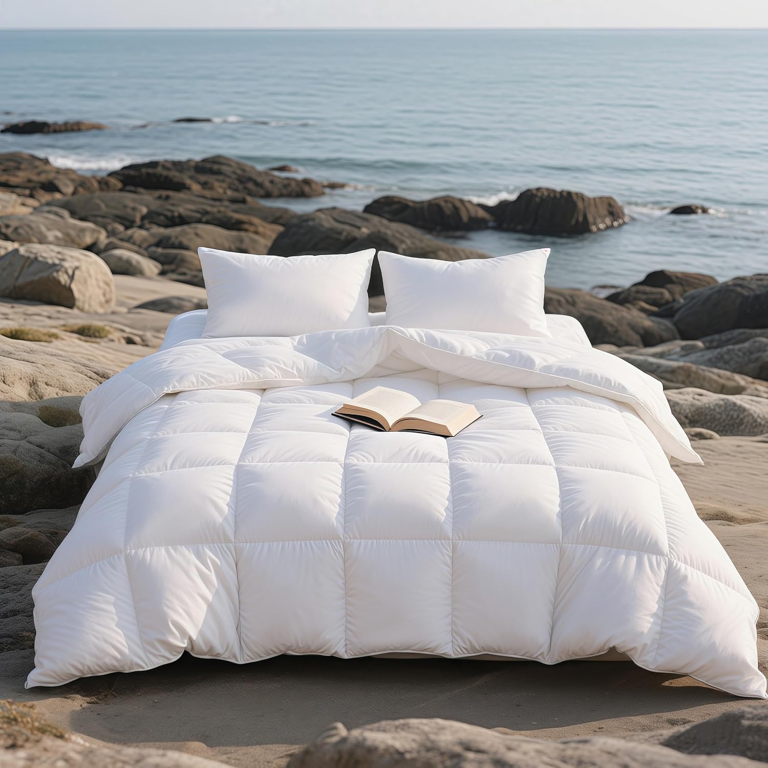 APSMILE Edredón Cama 90-70% Plumas y 30% Plumón, 100% Algodón Orgánico, Edredón Relleno Nórdico Plumón Verano 180gr/㎡, Esponjoso, Certificado Oeko-Tex y RDS(Blanco, 135x200cm)