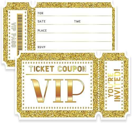 Miniatura 6 de wuguimeii Invitaciones de fiesta de cumpleaños con sobres, invitaciones de fiesta VIP de películas, invitaciones de cumpleaños para niños, 2-Oro