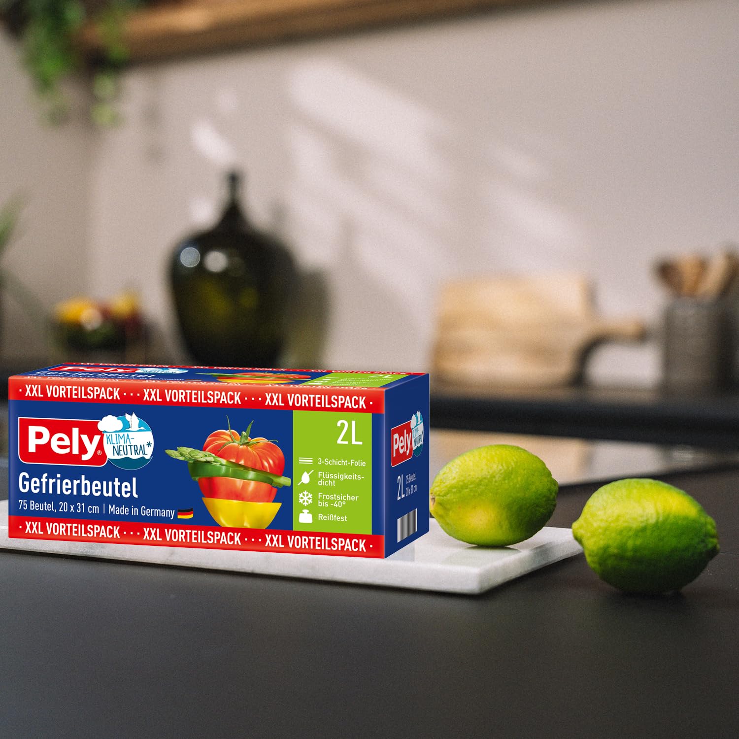 Pely Gefrierbeutel 4 L – 45 Stück, Klimaneutral, BPA-frei, Reißfest, 3-Schicht-Coex-Folie, Mit Beschriftungsfeld, Made In Germany