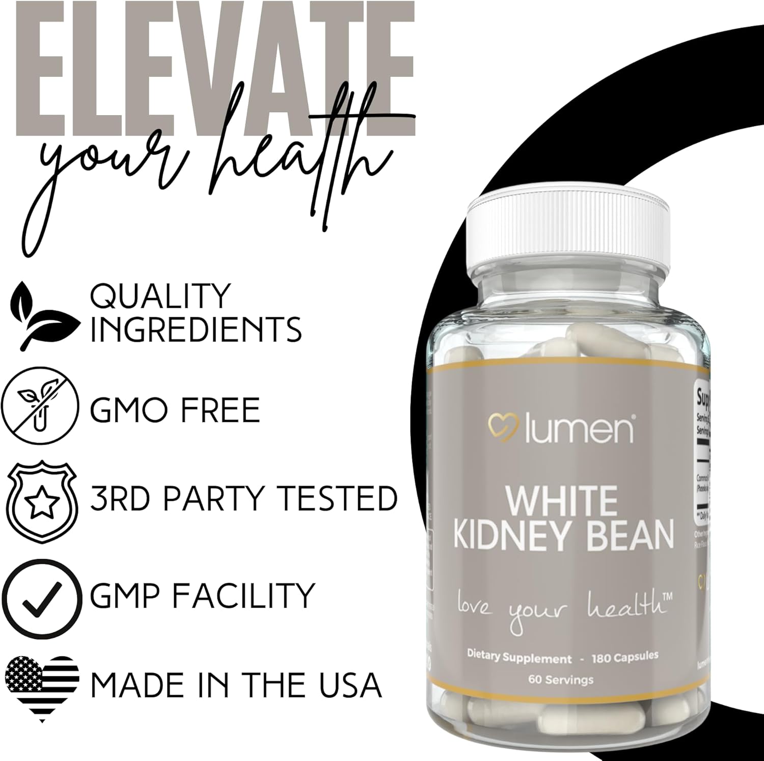 Lumen Naturals White Kidney Bean for Women - 1800mg Per Serving - Veggie Capsules - 180 Count - 60 Servings