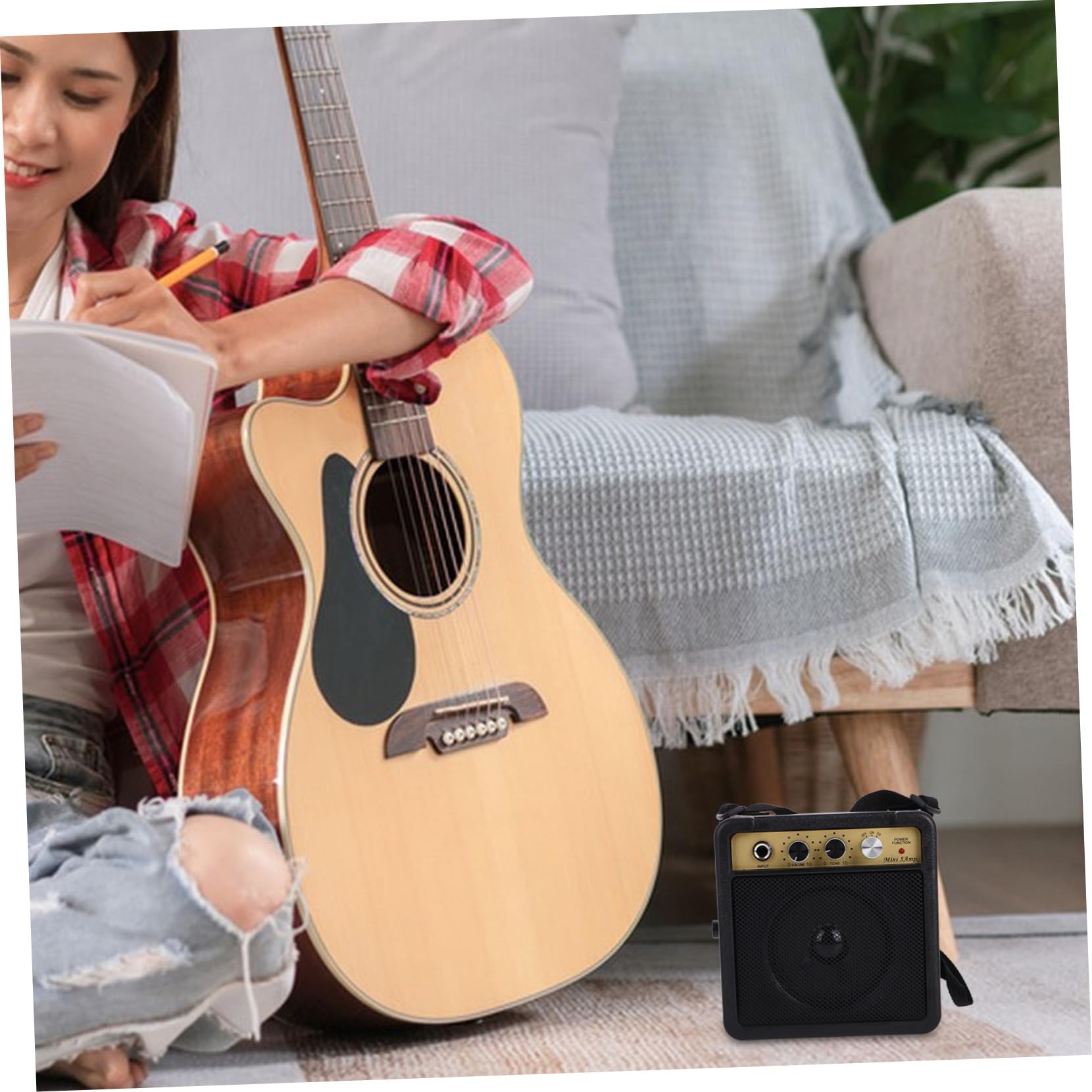 Amplificatore Per Chitarra Mini Portatile Dispositivo Amplificatore Piccolo Per Chitarra Elettrica Basso Alta Fedeltà Connettività Versatile Effetti Sonori Integrati Costruzione Ro