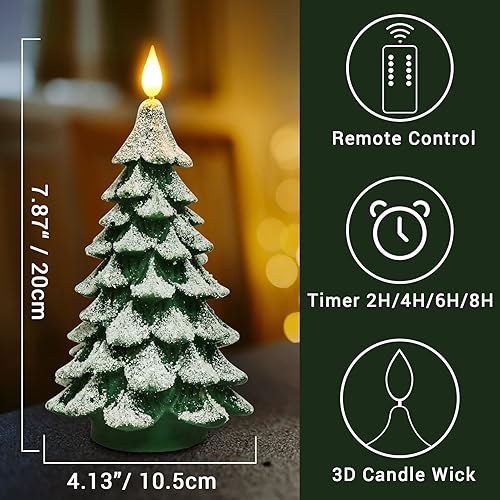 Miniatura 2 de PChero Vela LED para árbol de Navidad con temporizador remoto, cera real de 7.9 pulgadas, funciona con pilas, sin llama, parpadeante para regalo de