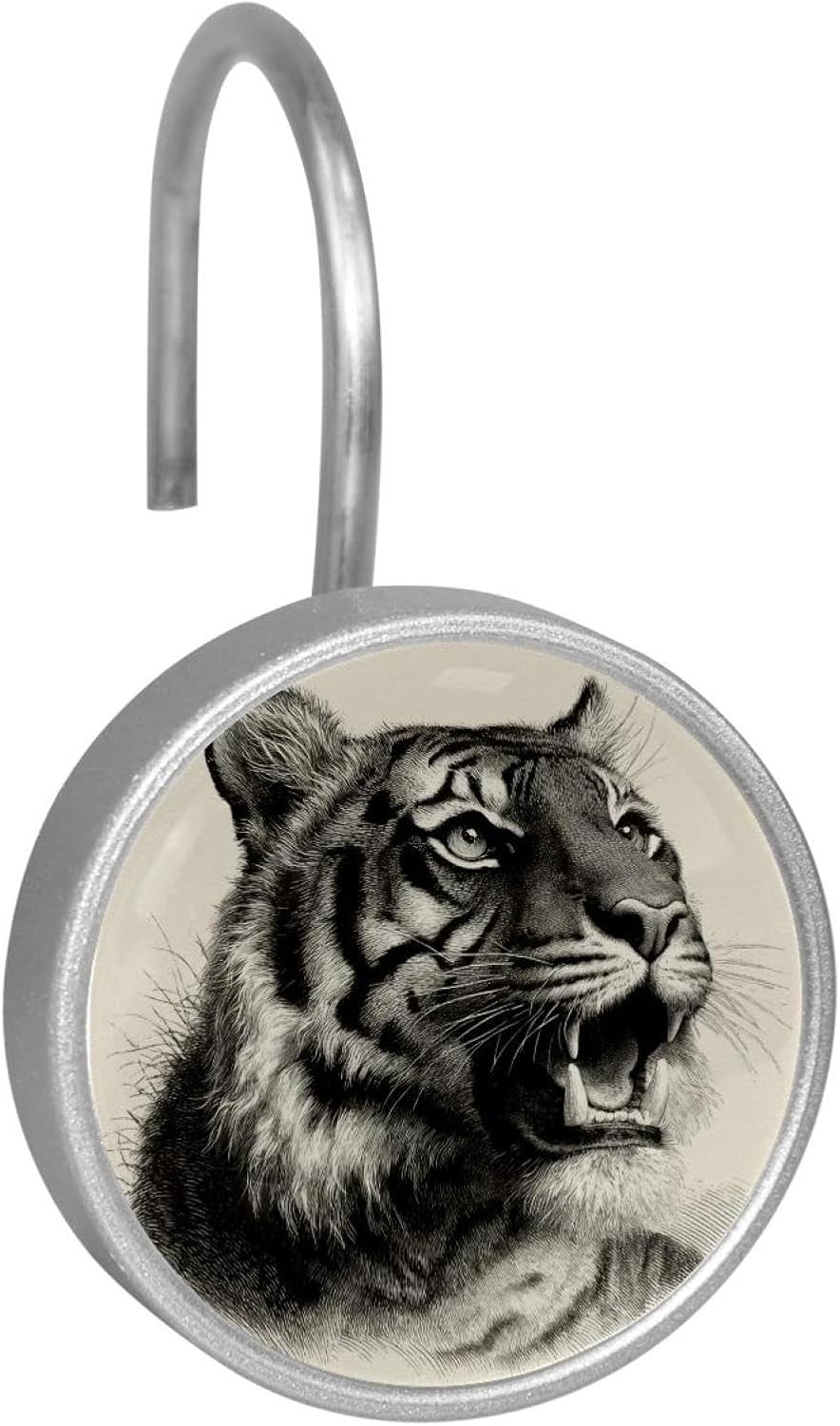 Set of 12 Shower Curtain Hooks, Shower Curtain Rings Crystal Glass Decorative Bathroom Hook, Vintage Art Animal Tiger (1)