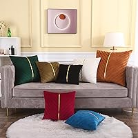 Vista 9 de Tosleo - Fundas de almohada de terciopelo beige de 20 x 20 pulgadas, paquete de 2 con cuero dorado, fundas decorativas de Navidad para sofá, fundas