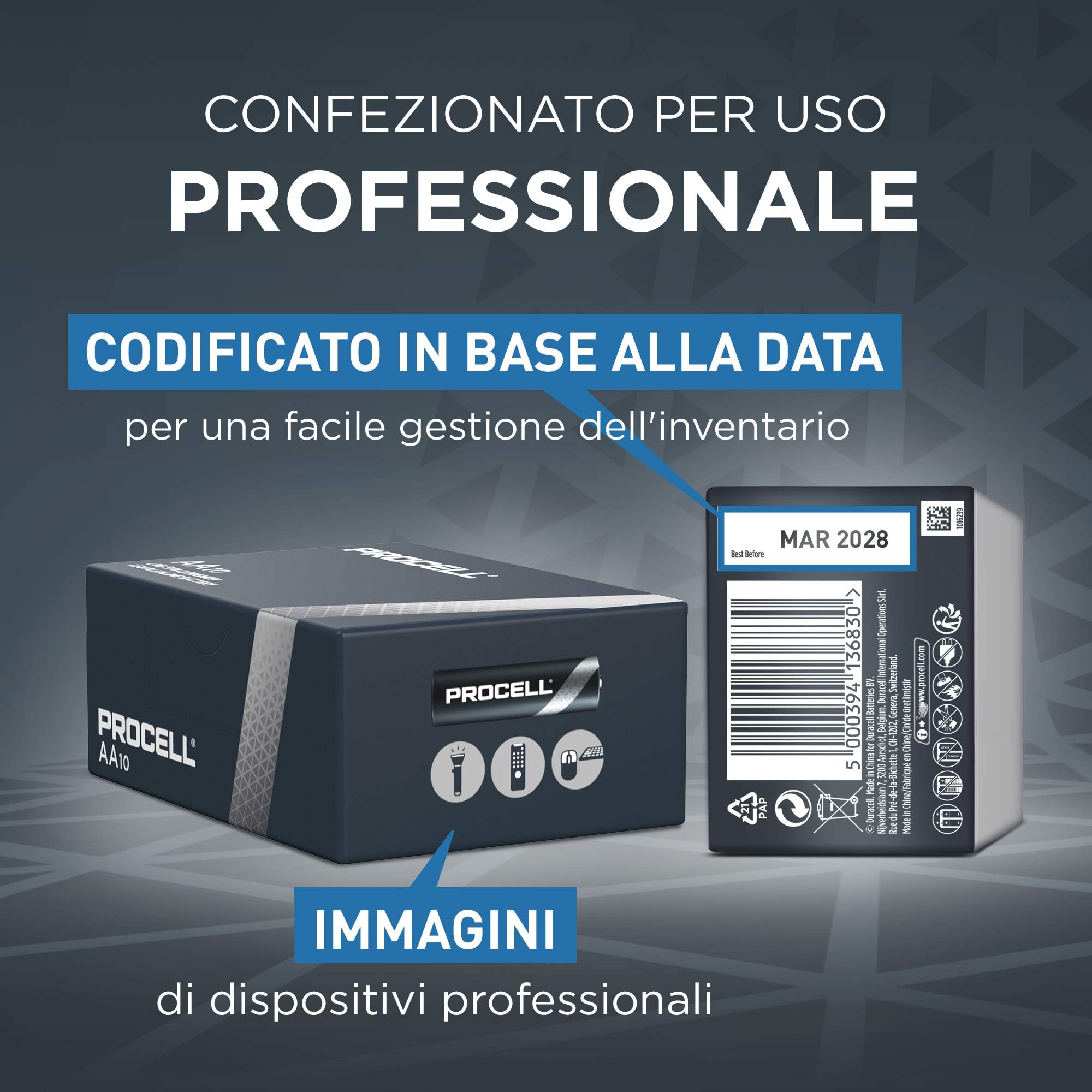 100X Stilo Duracell Procell AA (10 Blister Da 10 Batterie) 100 Pile
