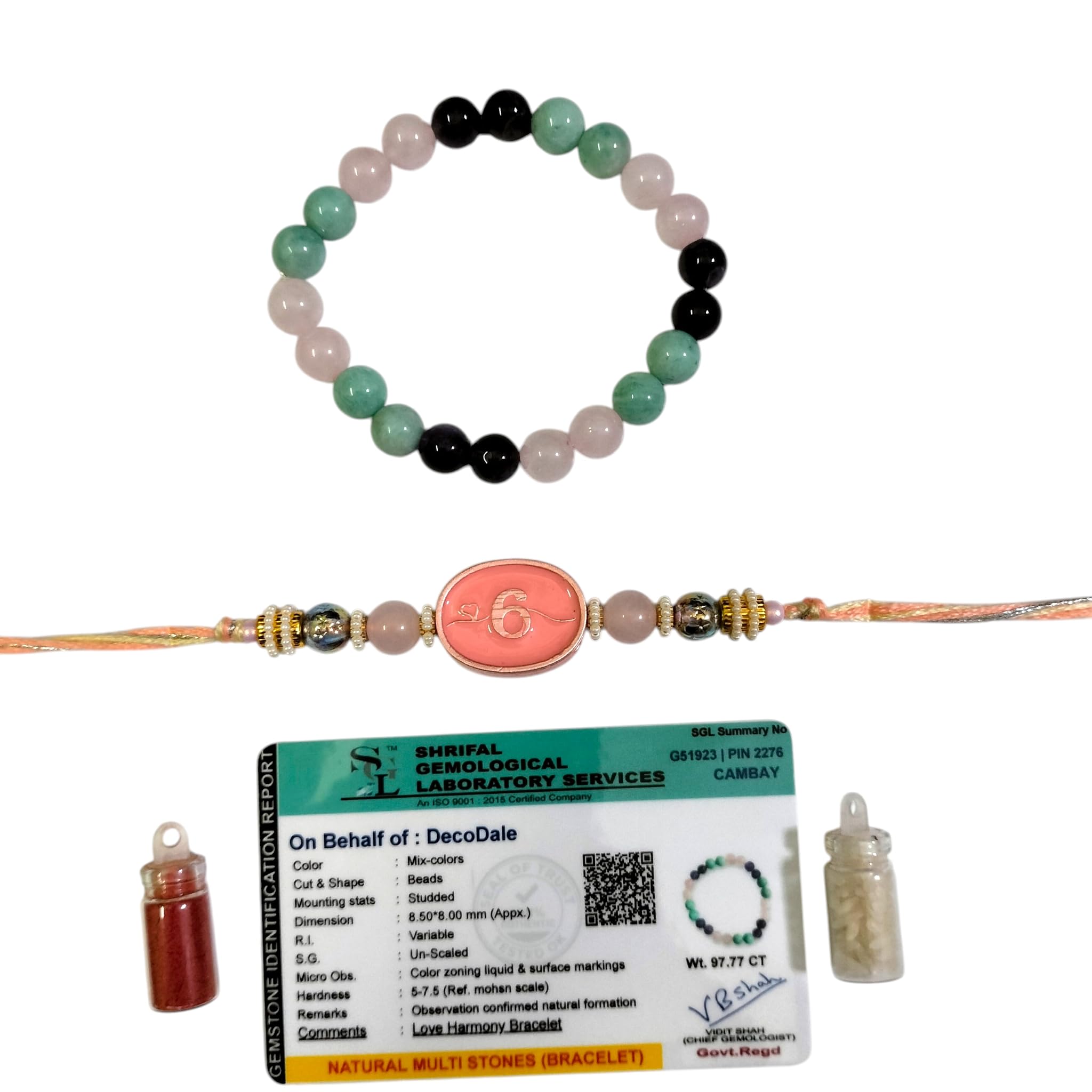 CERTIFIED Mulank 6 Energy Bracelet & Rakhi for Love & Harmony | Charged Amethyst, Rose Quartz & Amazonite Healing Beads UNISEX Rakhi for Brother, Bhaiya, Bhabhi, Nephew, Niece | Birth date 6, 15, 24 | Venus for Relationships & Beauty-image-23