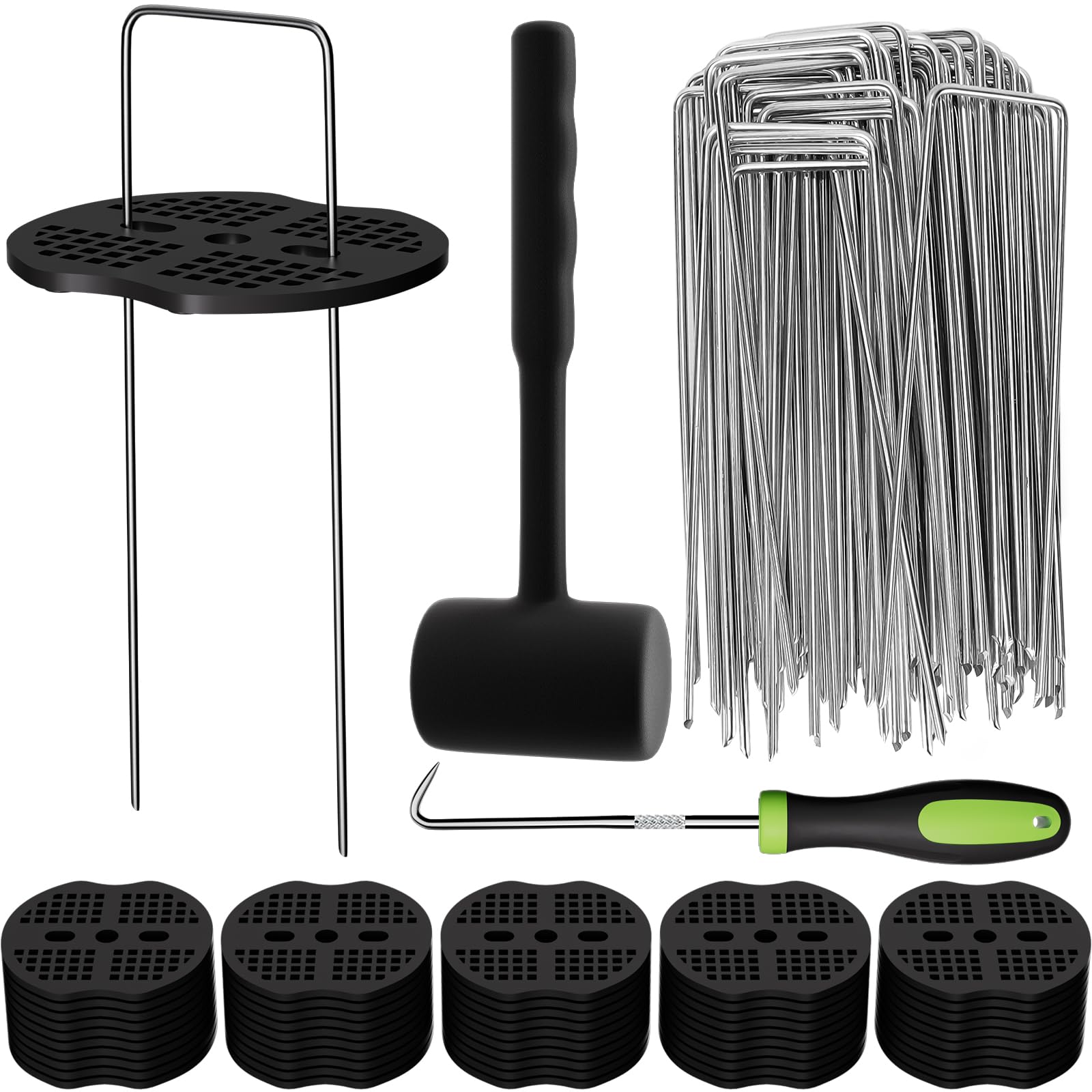 100 pioli a membrana per il controllo delle erbacce + 100 rondelle tampone, pioli per tappetino erbacce da 150 mm, picchetti in metallo per giardino paesaggistico, picchetti per erba artificiale