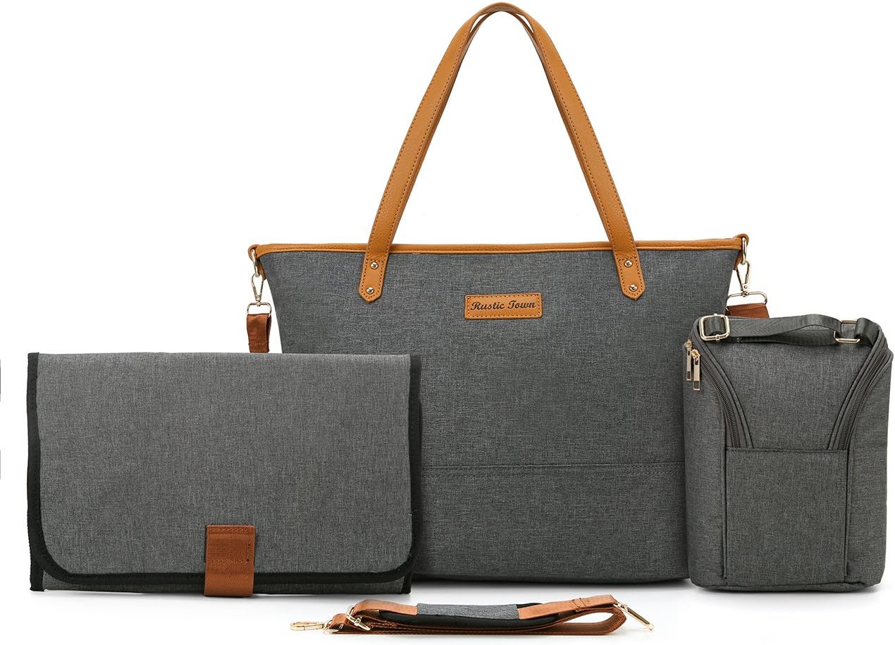 Baby Nappy Changing Bag, Large Baby Diaper Changing Bag for Mum/Dad, Hospital Maternity Bag with Chaning Mat, Insulated Bottle Bag and Stroller Straps by Double Elite, Grey