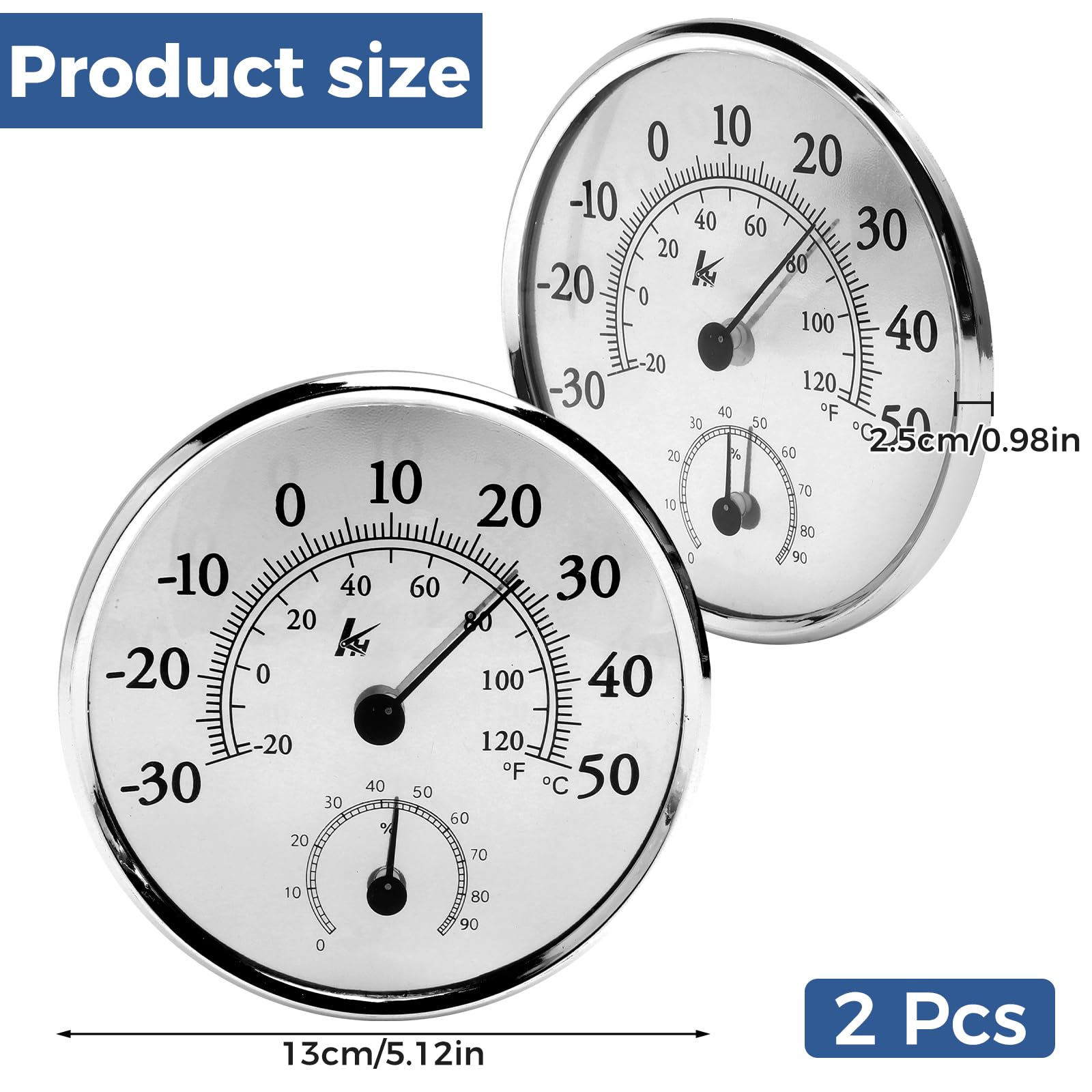 Termometro Igrometro Analogico Set da 2 – Misurazione Precisa Temperatura e Umidità Interno Esterno Senza Batterie Grande Quadrante 13 cm da Tavolo o Parete