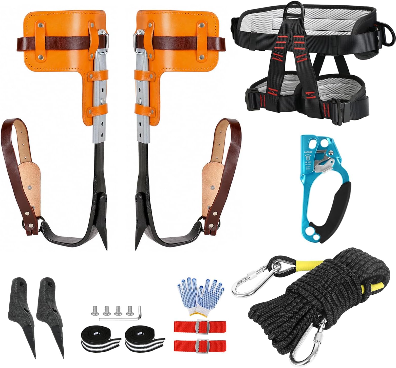 Tree Climbing Spikes Set, Upgrade Cowhide Tree Climbing Gear with Adjustable Climbing Belt Rope and Hand Ascender, Climbing Tools Kit for Climbing, Picking Fruit, Indoor and Outdoor Sports