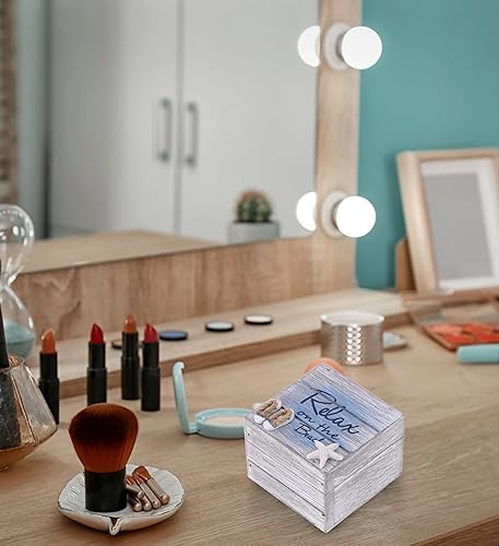 Miniatura 7 de CoTa Global Aqua Sky Relax - Caja de madera pequeña hecha a mano con sandalias y decoración de estrellas de mar, decoración de mesa para el hogar,