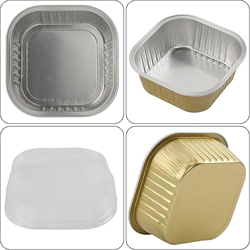 Miniatura 3 de 30 moldes cuadrados para cupcakes con tapas, mini moldes cuadrados de 10 onzas con tapas, mini moldes de aluminio con tapas, moldes desechables de