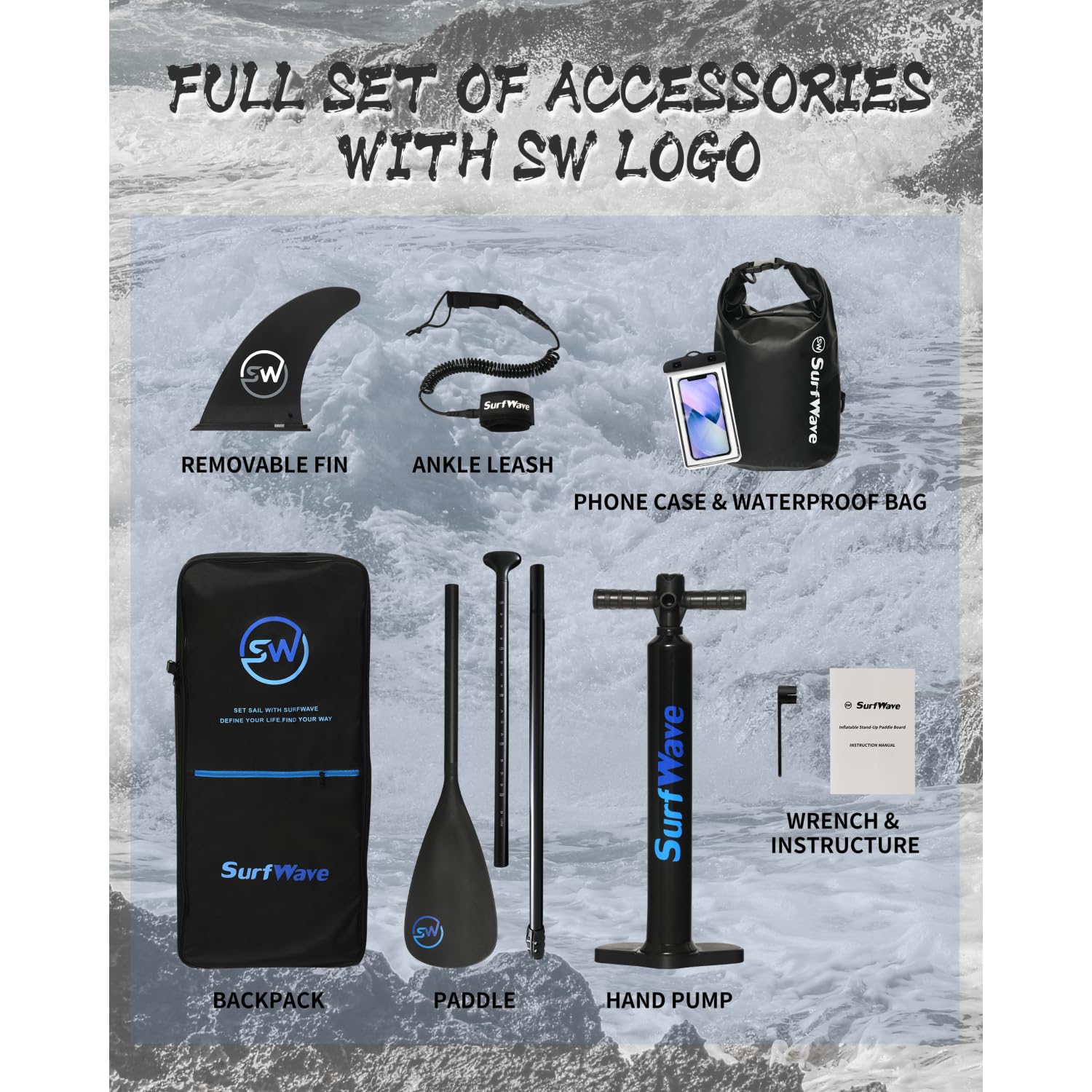 Inflatable Stand Up Paddle Board 11'X34 X6 with Accessories for Open Water, Travel, and Beginners