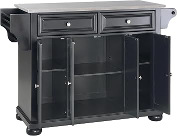 Crosley Furniture Alexandria Stainless Steel Top Rolling Kitchen Island Storage Cart, Spice Rack, Black