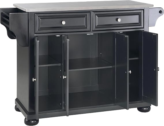 Crosley Furniture Alexandria Stainless Steel Top Rolling Kitchen Island Storage Cart, Spice Rack, Black