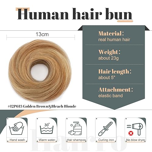 Miniatura 3 de Hairro Moño desordenado para mujer, coleteros de cabello humano real, extensiones de cabello recogido al instante, con banda de goma elástica, 1