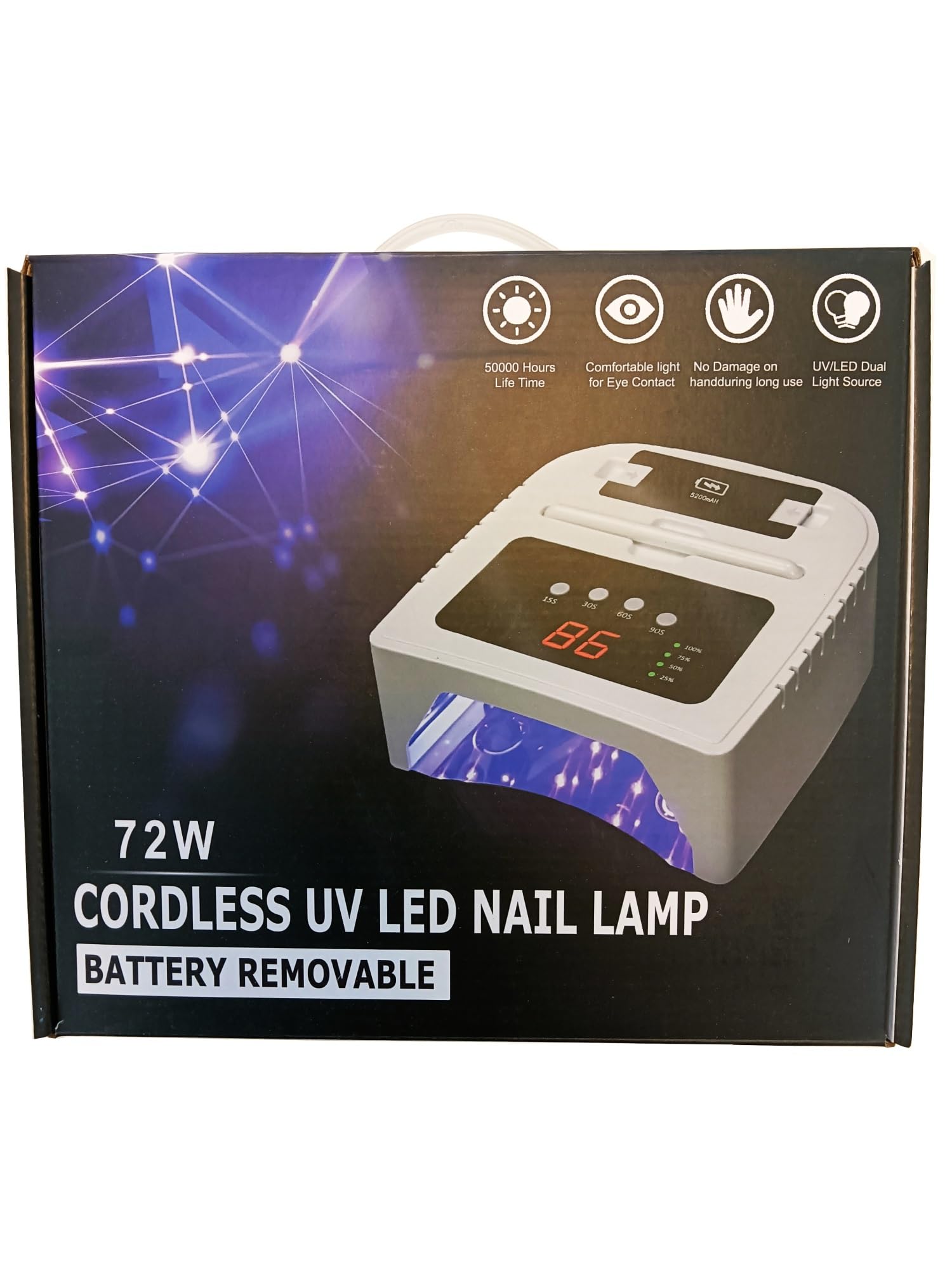 Lampa LED do paznokci, Lampa LED UV do paznokci Podwójna lampa UV i Led do fototerapii Bateria Wyjmowana lampa 72w Bezprzewodowa suszarka do Manicure do paznokci dla miłośników majsterkowania
