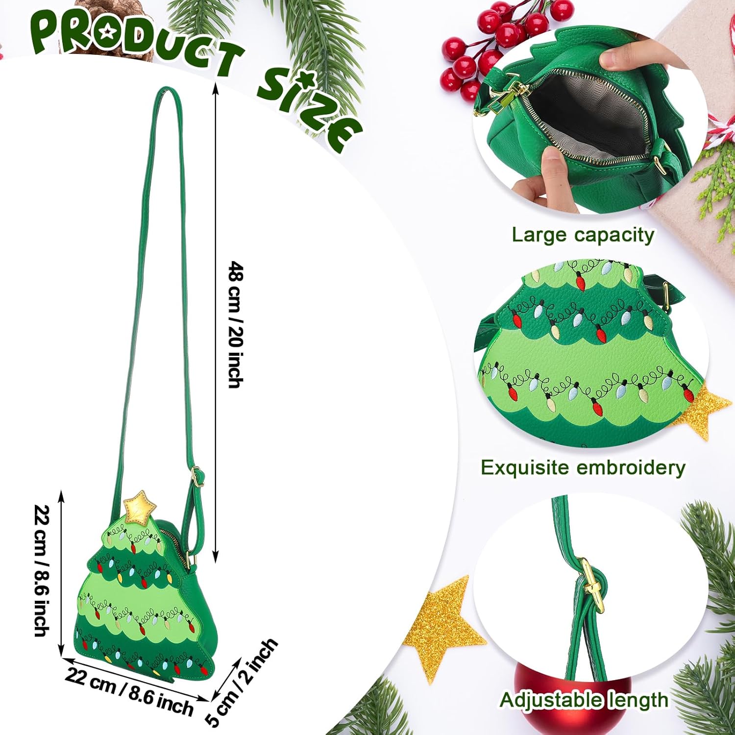 Christmas Tree Crossbody Purse for Women Handbags Cute Purse Decorated Xmas Tree Shoulder Bag for Xmas Gifts - Image 3