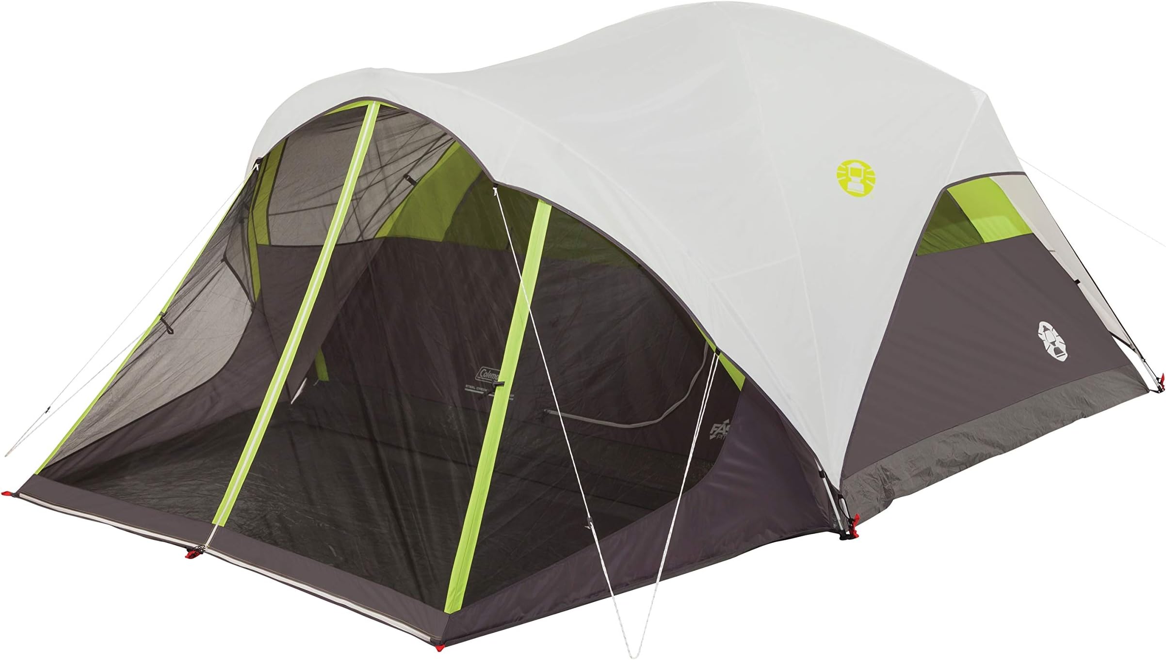 Steel Creek Fast Pitch Dome Camping Tent with Screened Porch, 6-Person Tent Includes Pre-Attached Poles, Integrated Rainfly, and Screened-In Porch, Sets Up in 7 Minutes