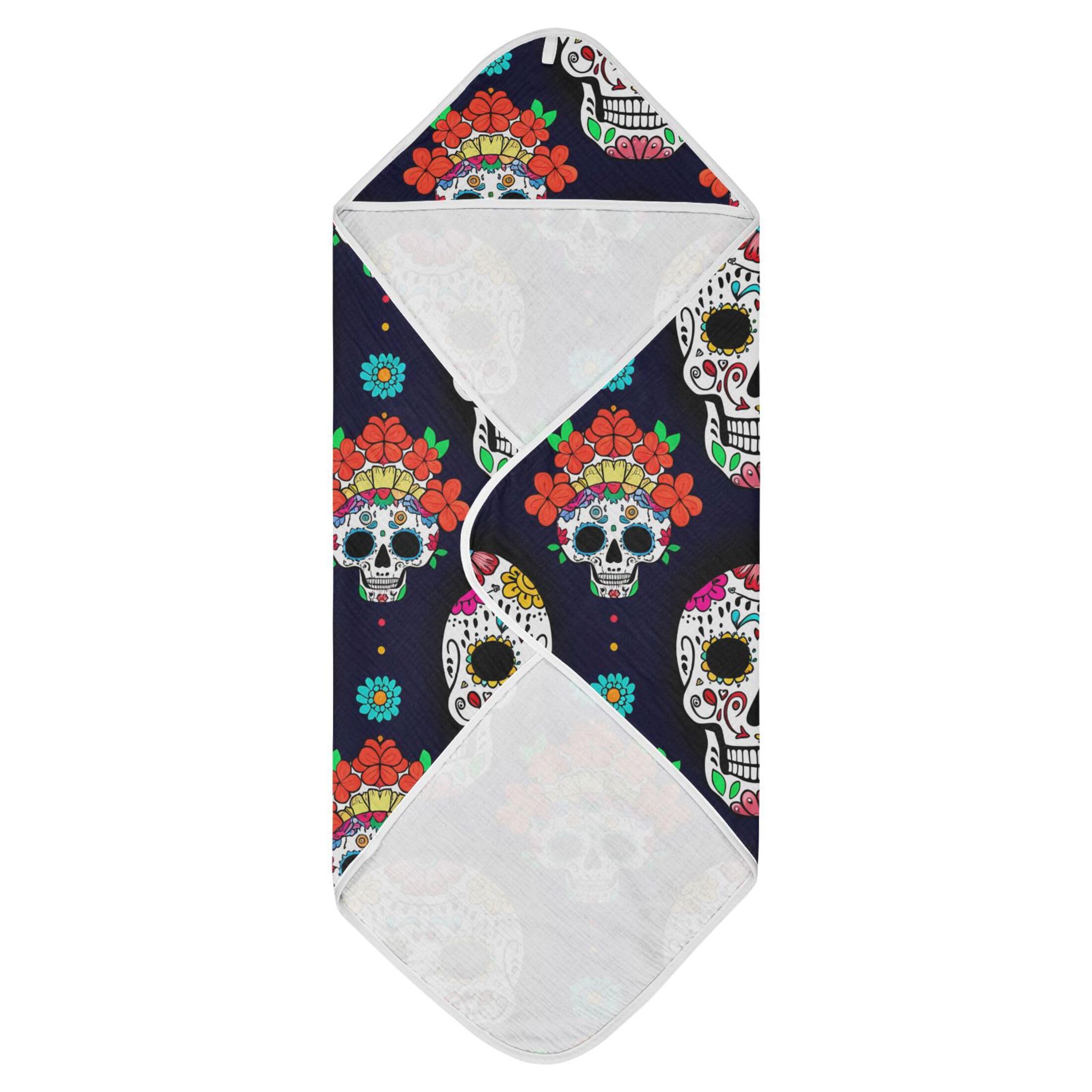 Kigai Baby Hooded Towel Absorbent Baby Bath Shower Towel with Hood for Newborn Boys Girls Babies Infant Toddler (Colorful Skulls 35 x 35 in)