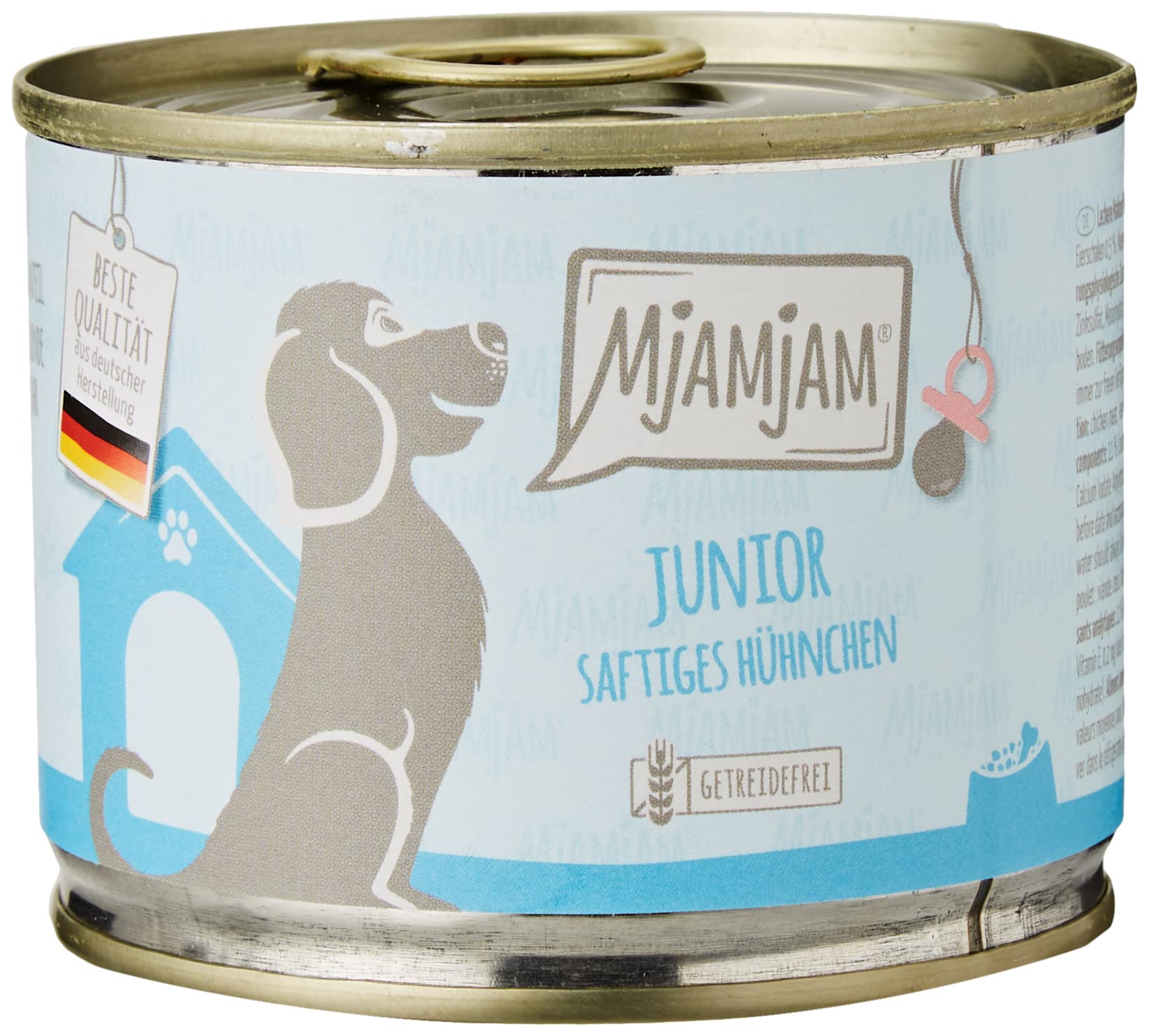 MjAMjAM - cibo umido premium per cani - Junior pollo succoso con uovo, confezione da 6 (6 x 200 g), naturale con carne extra