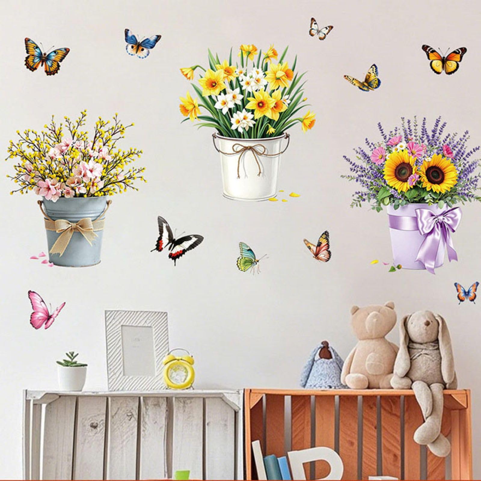 Autocollants Muraux De Fleurs En Pot, Décor De Mai... - Grandado