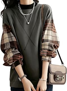 [7-livehouse] トレーナー レディース 秋 冬 春 おしゃれ 大きいサイズ スウェット 長袖 トップス 無地 オーバーサイズ 体型カバー 切り替え チェック柄 大人 きれいめ ロンt カットソー プルオーバー カジュアルコーデ お出かけ 通勤
