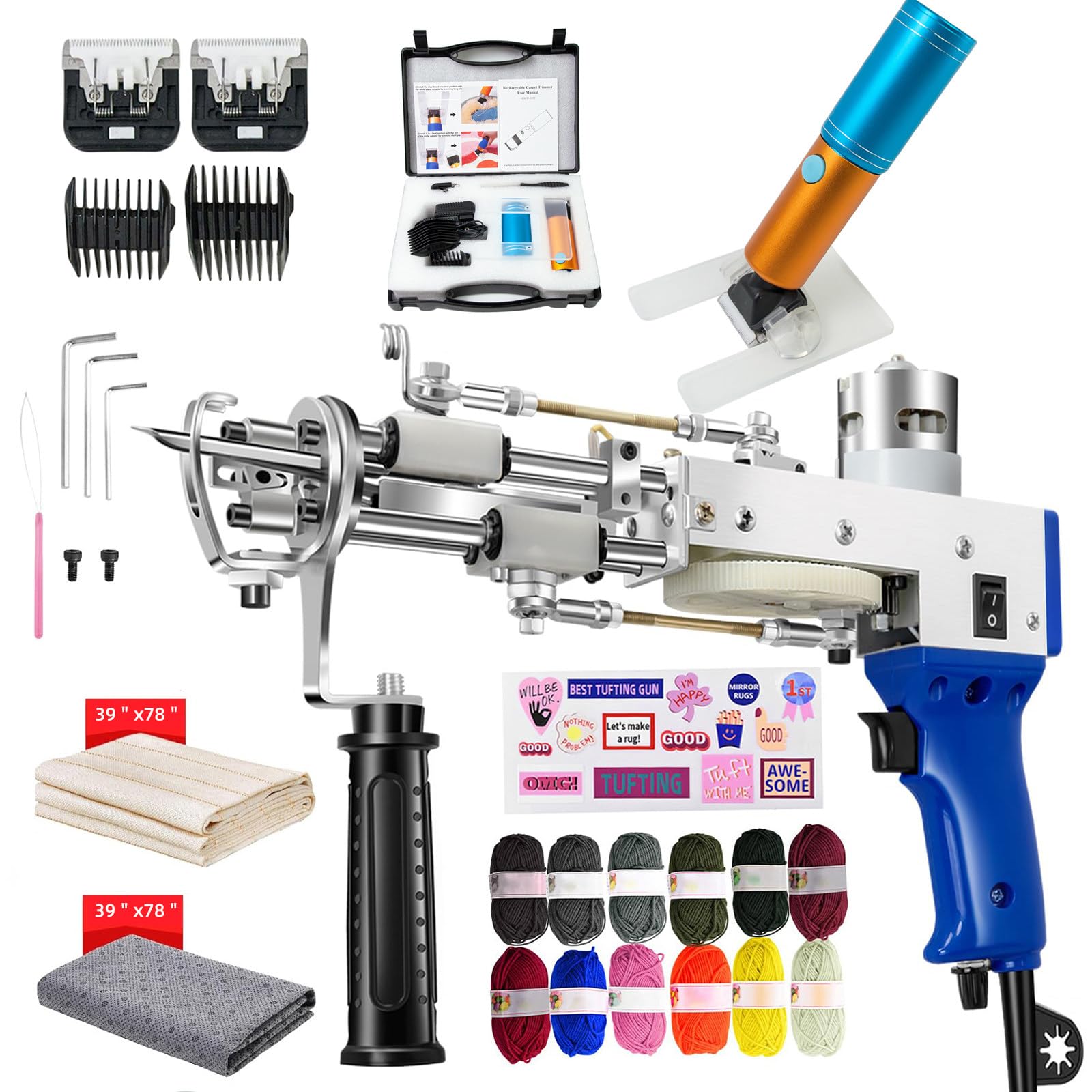 Elektrische Teppich-Tufting-Set 2 in 1, mit kabellosem Teppichschneider, 10.000 U/min, 5–40 Stiche/s, Heim-Heimwerker zum Hochgeschwindigkeitsweben von Teppichen