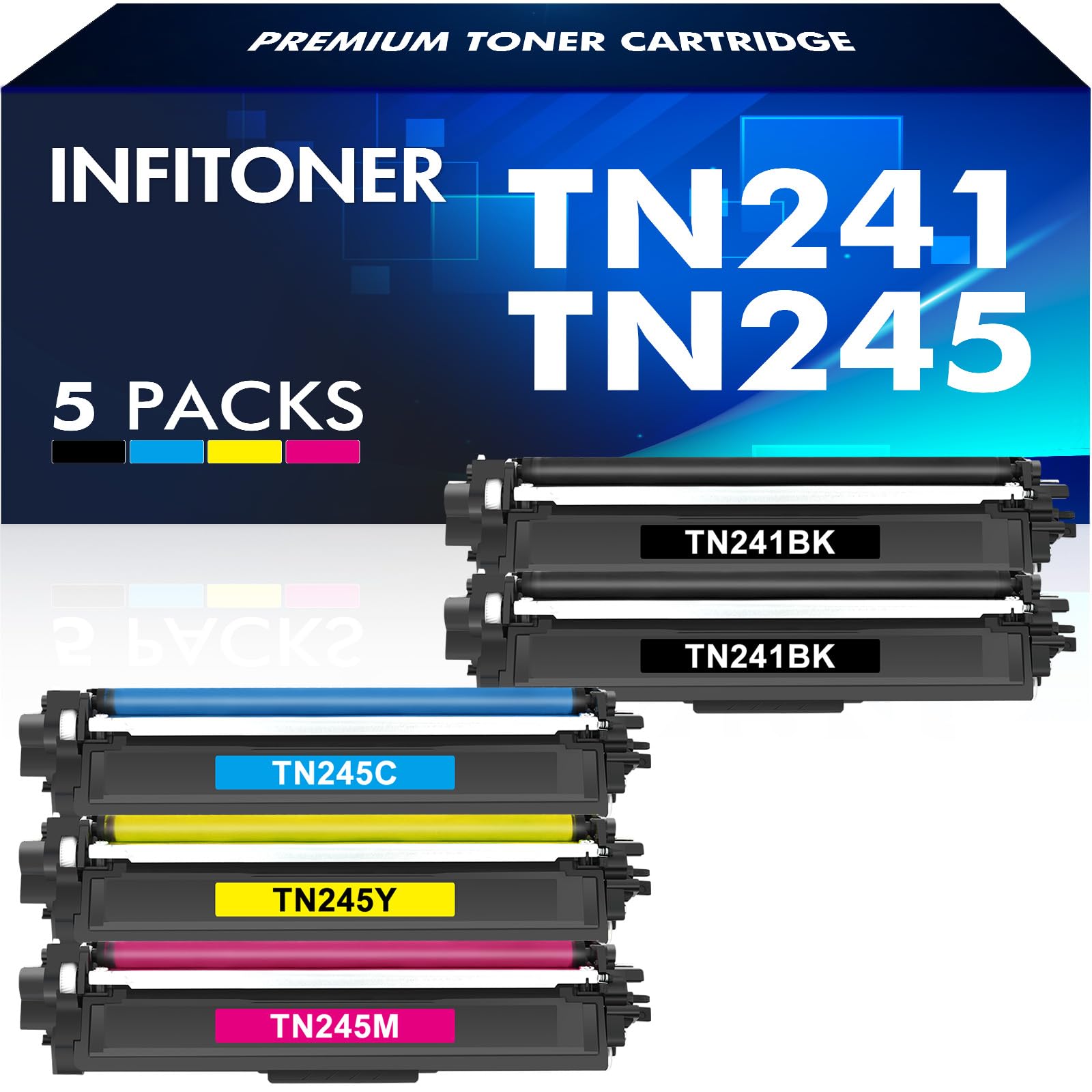 5er-Pack TN241 TN245 Kompatible für Brother MFC 9332CDW Toner DCP 9022CDW MFC-9142 CDN DCP-9020CDW HL-3152CDW HL-3142CW MFC-9332CDW HL-3140CW TN241BK TN245C TN245Y TN245M
