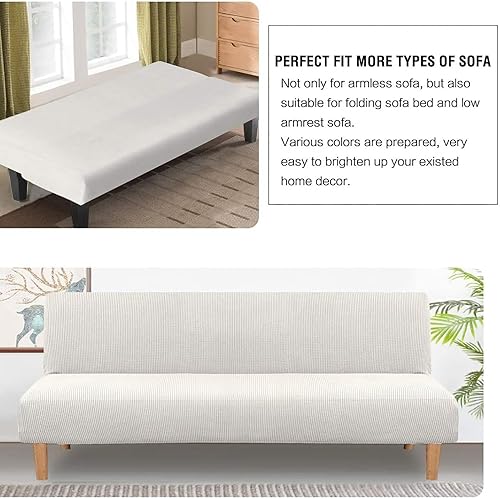 Miniatura 3 de PUIOKA Funda protectora elástica sin brazos para sofá cama, con textura elástica, tela jacquard a cuadros pequeños, lavable a máquina