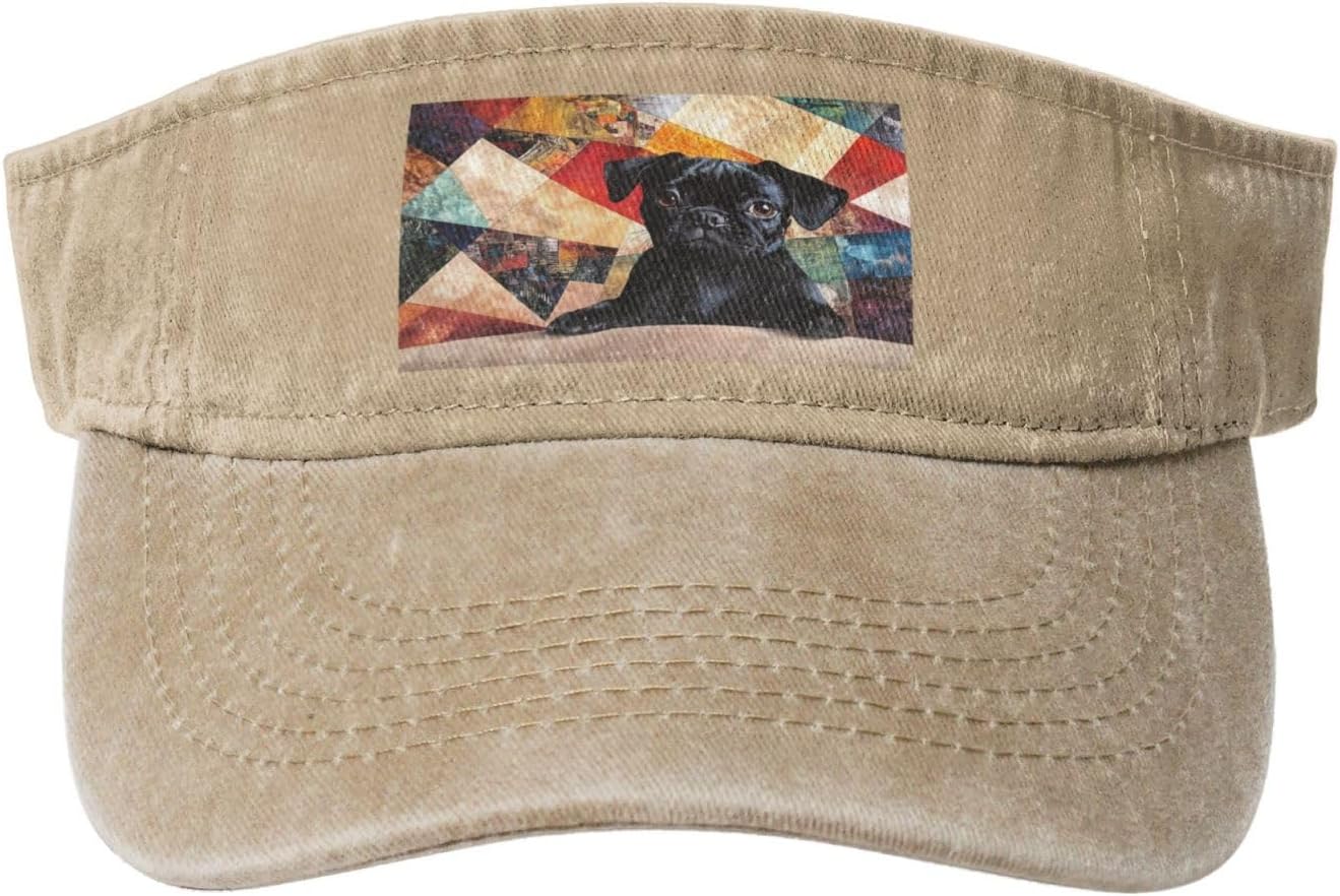 Sun Hats for Men Women Summer Sport Empty top Baseball Cotton with for Beach, Summer, A Painting of a Cute Dog Black