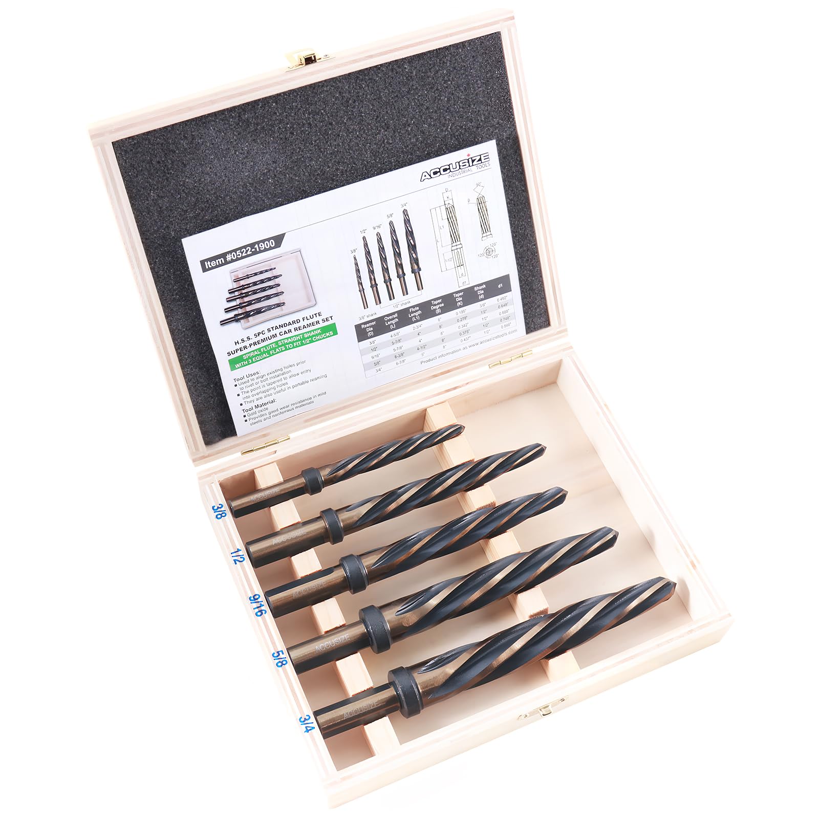Accusize Reamer Set - 5 Sizes, Premium Quality -2